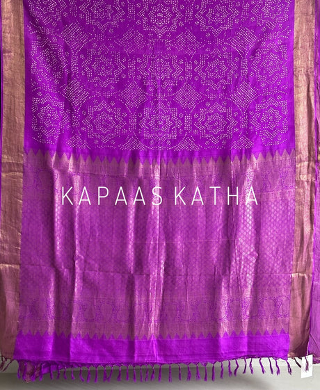 Pure Kanjivaram Silk Bandhani Saree in Purple | Kapaas Katha