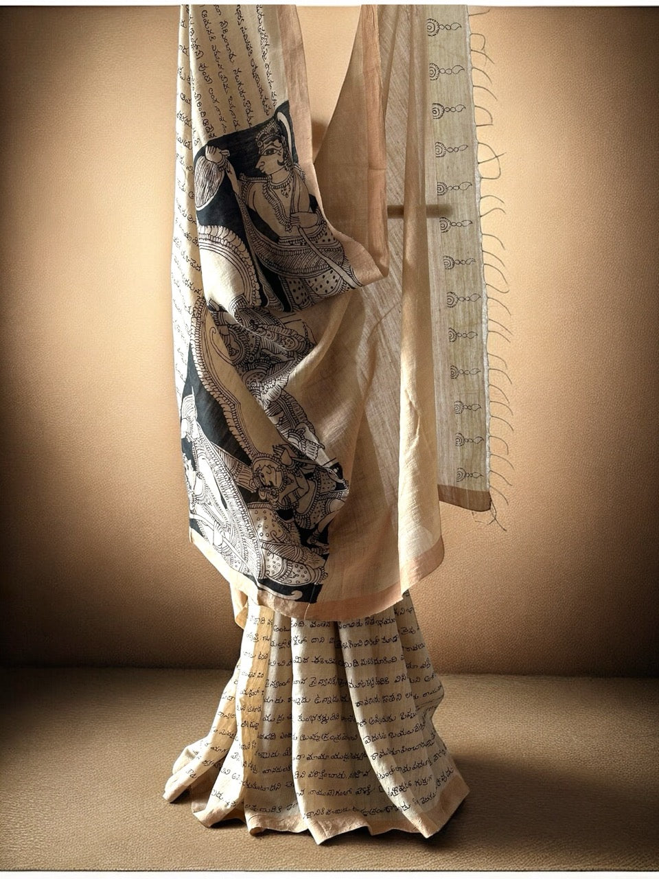 Ayodhya Chronicles - Handloom Matka Silk Ramayan Theme Kalamkari Saree