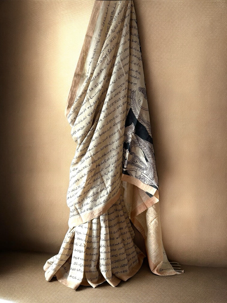 Ayodhya Chronicles - Handloom Matka Silk Ramayan Theme Kalamkari Saree