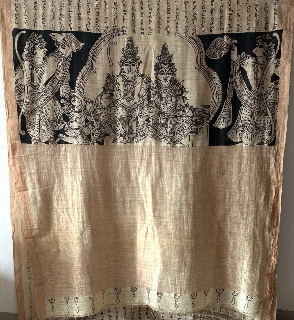 Ayodhya Chronicles - Handloom Matka Silk Ramayan Theme Kalamkari Saree