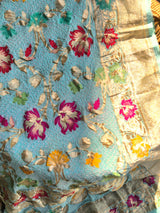 Floral Light Aquamarine Pure Banarsi Georgette Meenakari Bandhani Dupatta