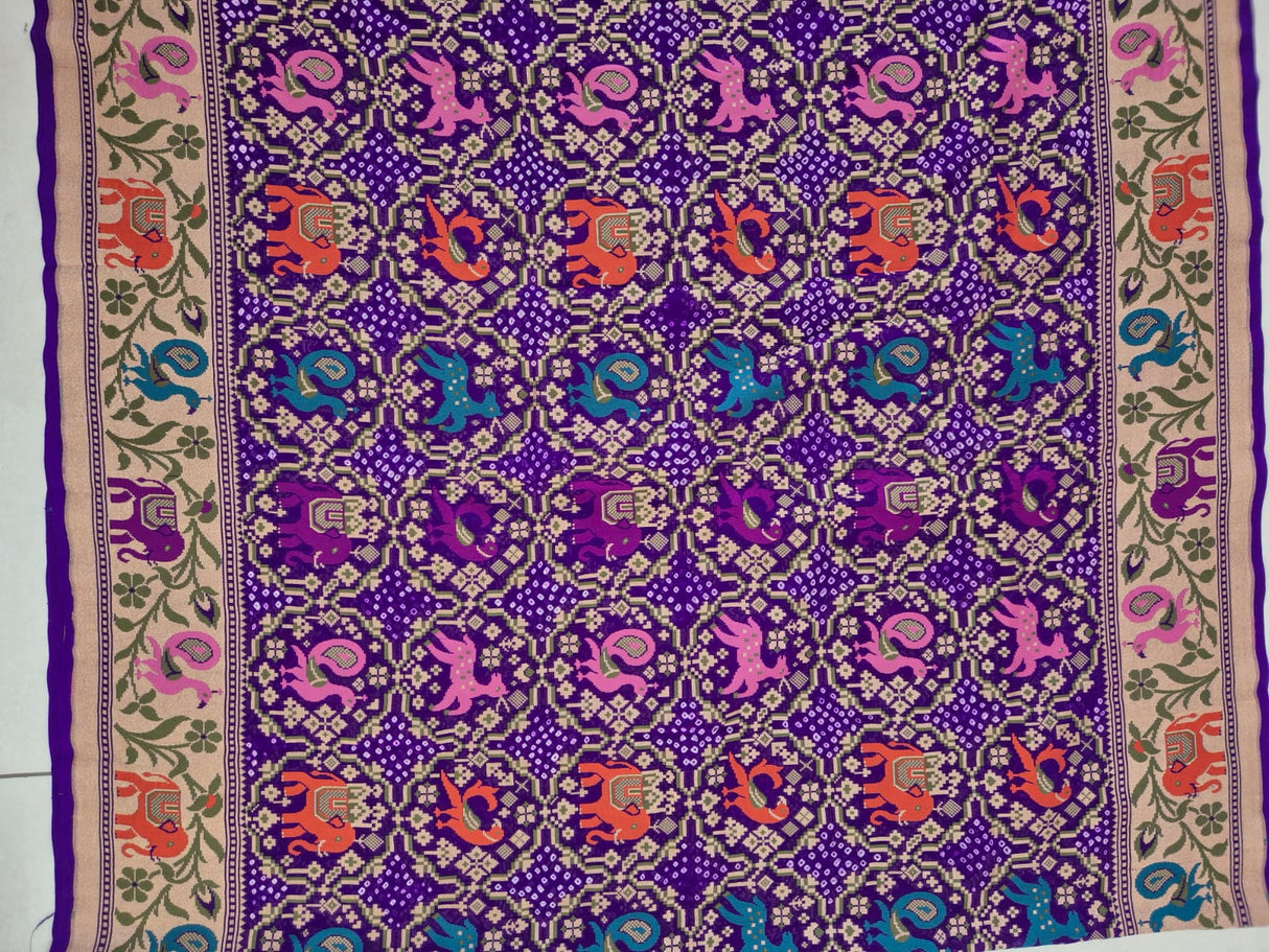 Violet Pure Banarsi Gerogette Meenakari Bandhani Saree