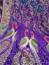 Violet Pure Banarsi Gerogette Meenakari Bandhani Saree