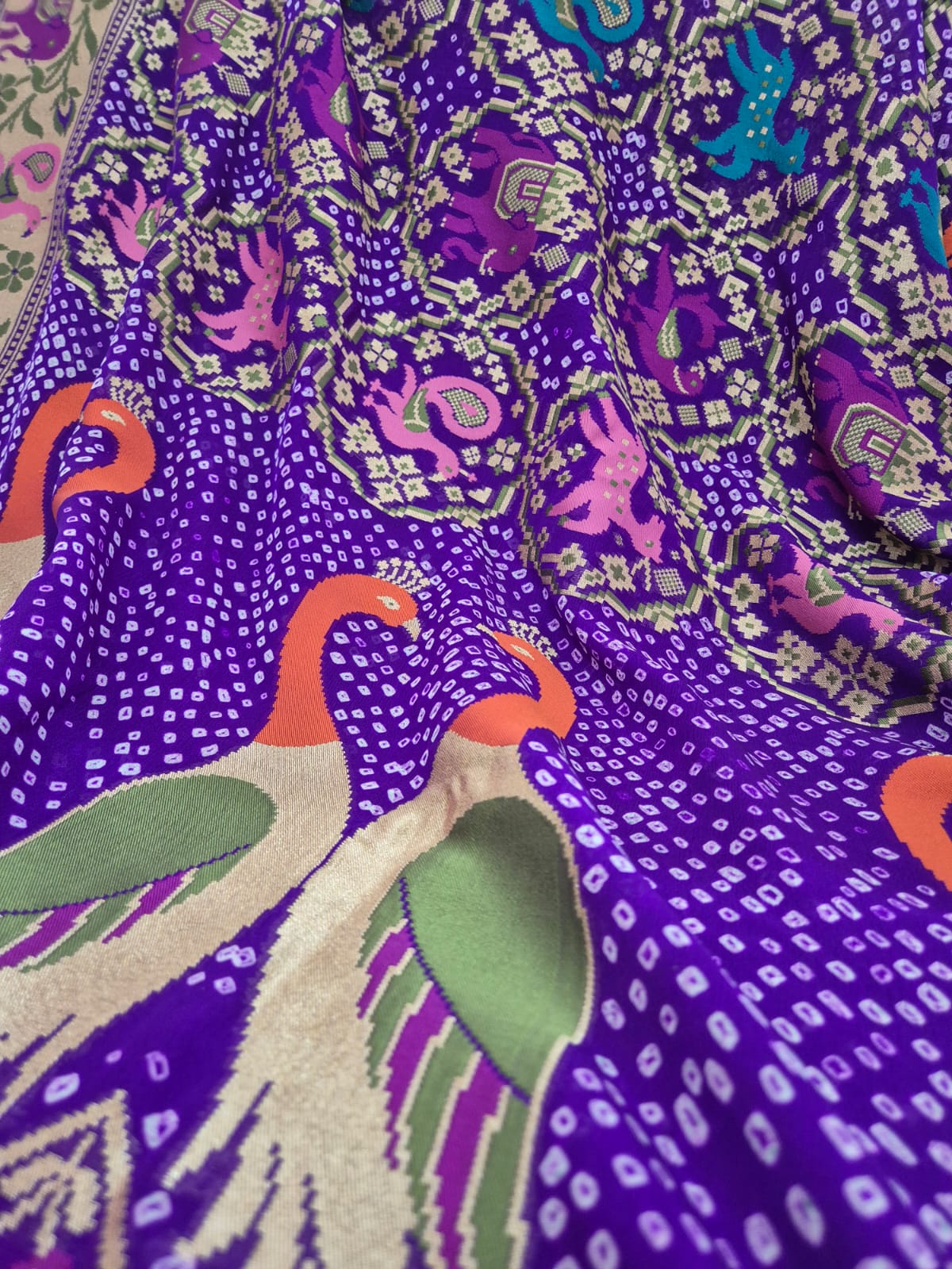 Violet Pure Banarsi Gerogette Meenakari Bandhani Saree