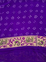 Violet Pure Banarsi Gerogette Meenakari Bandhani Saree