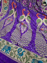 Violet Pure Banarsi Gerogette Meenakari Bandhani Saree