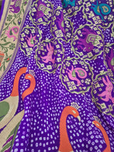 Violet Pure Banarsi Gerogette Meenakari Bandhani Saree