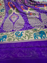 Violet Pure Banarsi Gerogette Meenakari Bandhani Saree