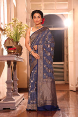 Blue Colour Pure Banarasi Silk Bandhani Saree