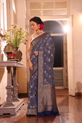 Blue Colour Pure Banarasi Silk Bandhani Saree