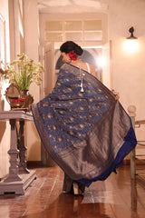 Blue Colour Pure Banarasi Silk Bandhani Saree