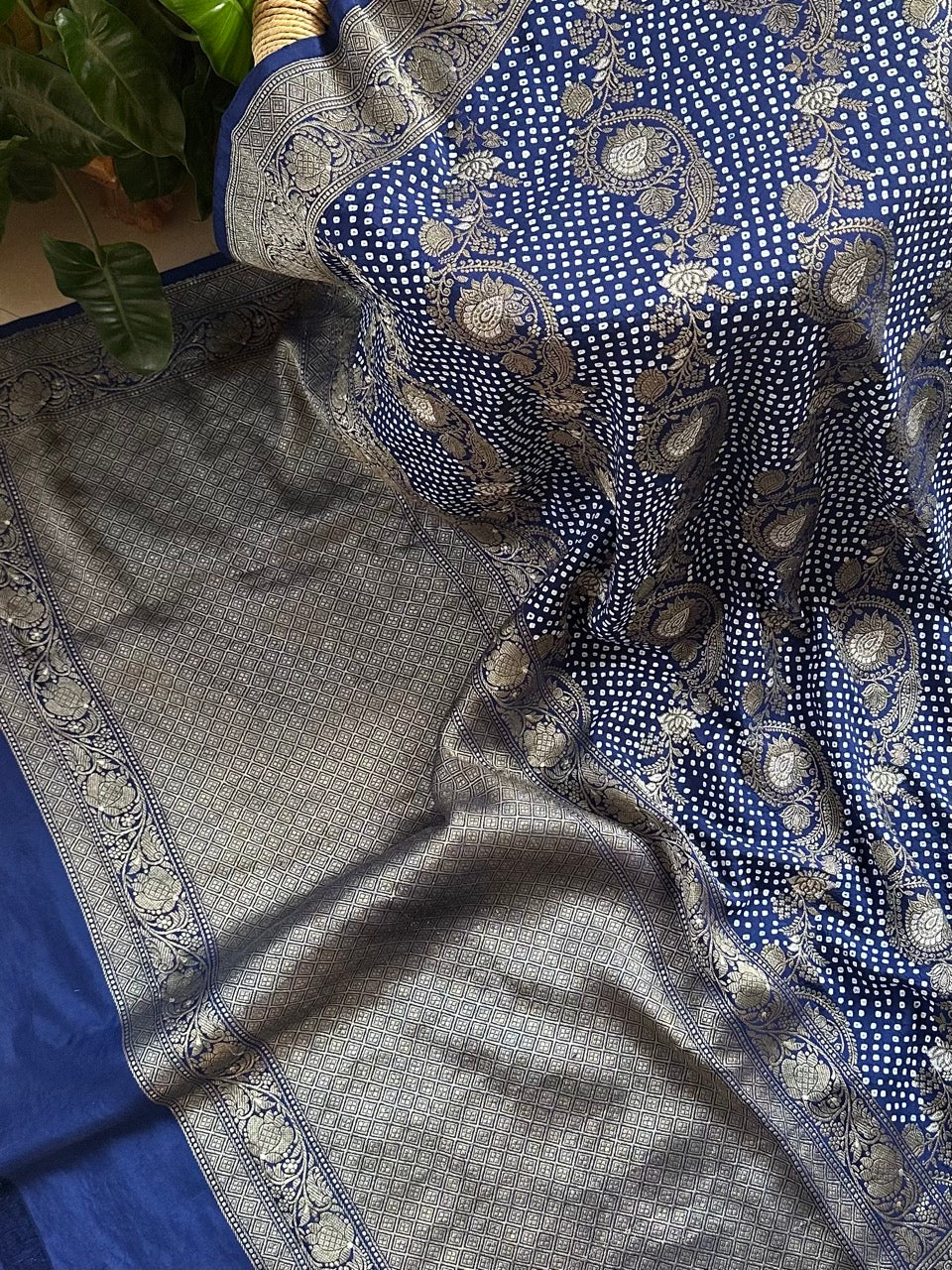 Blue Colour Pure Banarasi Silk Bandhani Saree