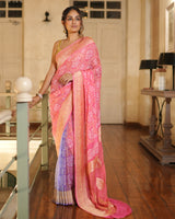 bandhani-pink-lavender-elegant-banarasi-georgette-saree