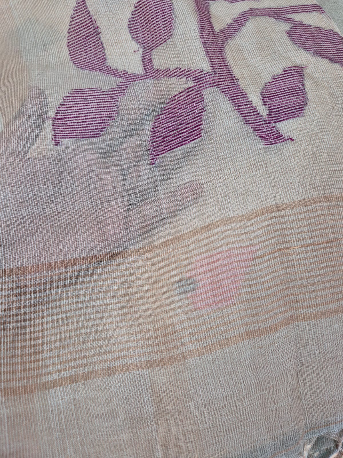 Beige Base with Mauve Stems Handloom Tissue Silk Saree with Jamdani weaving