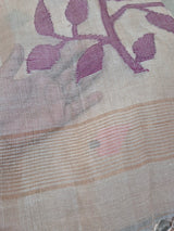 Beige Base with Mauve Stems Handloom Tissue Silk Saree with Jamdani weaving