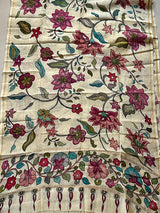 Beige Chanderi Cotton Silk Floral Kalamkari Dupatta