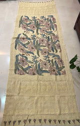 Floral Pure Georgette Kalamkari Dupatta With Lucknow Embroidery