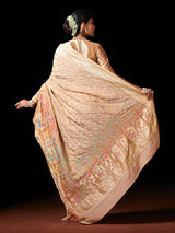 Dusty Beige Pure Banarsi Georgette Bandhani Saree