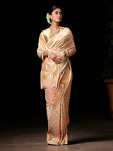 Dusty Beige Pure Banarsi Georgette Bandhani Saree