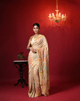 Dusty Beige Pure Banarsi Georgette Bandhani Saree