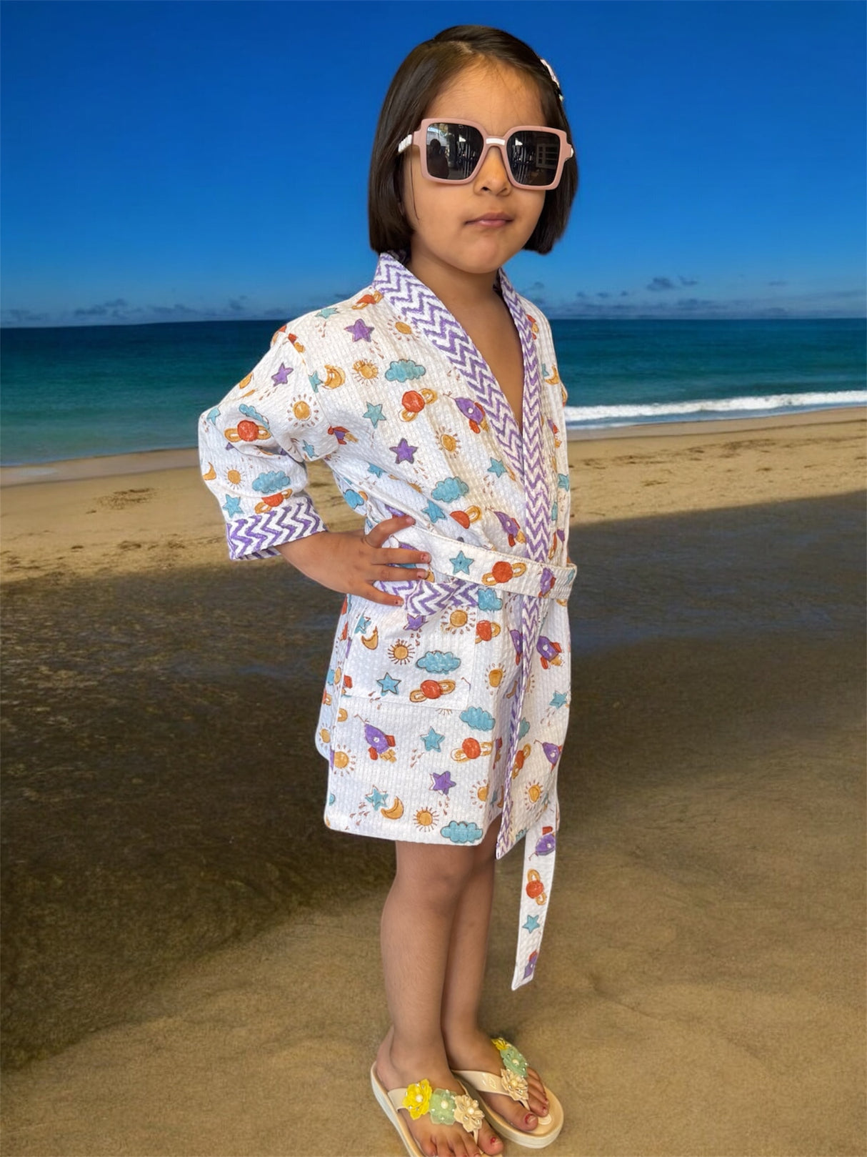 cotton waffle bathrobe kids space theme wholesale and retail best-selling in India, USA, UK
