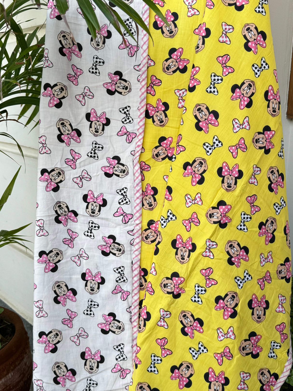 minnie mouse yellow white kids dohar pure cotton mulmul reversible blanket for baby gift idea