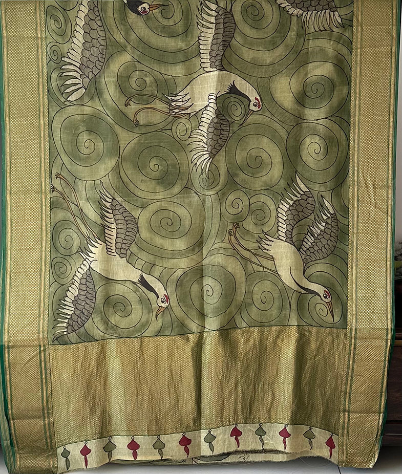 Bird Theme Organza Cotton Silk Kalamkari Saree