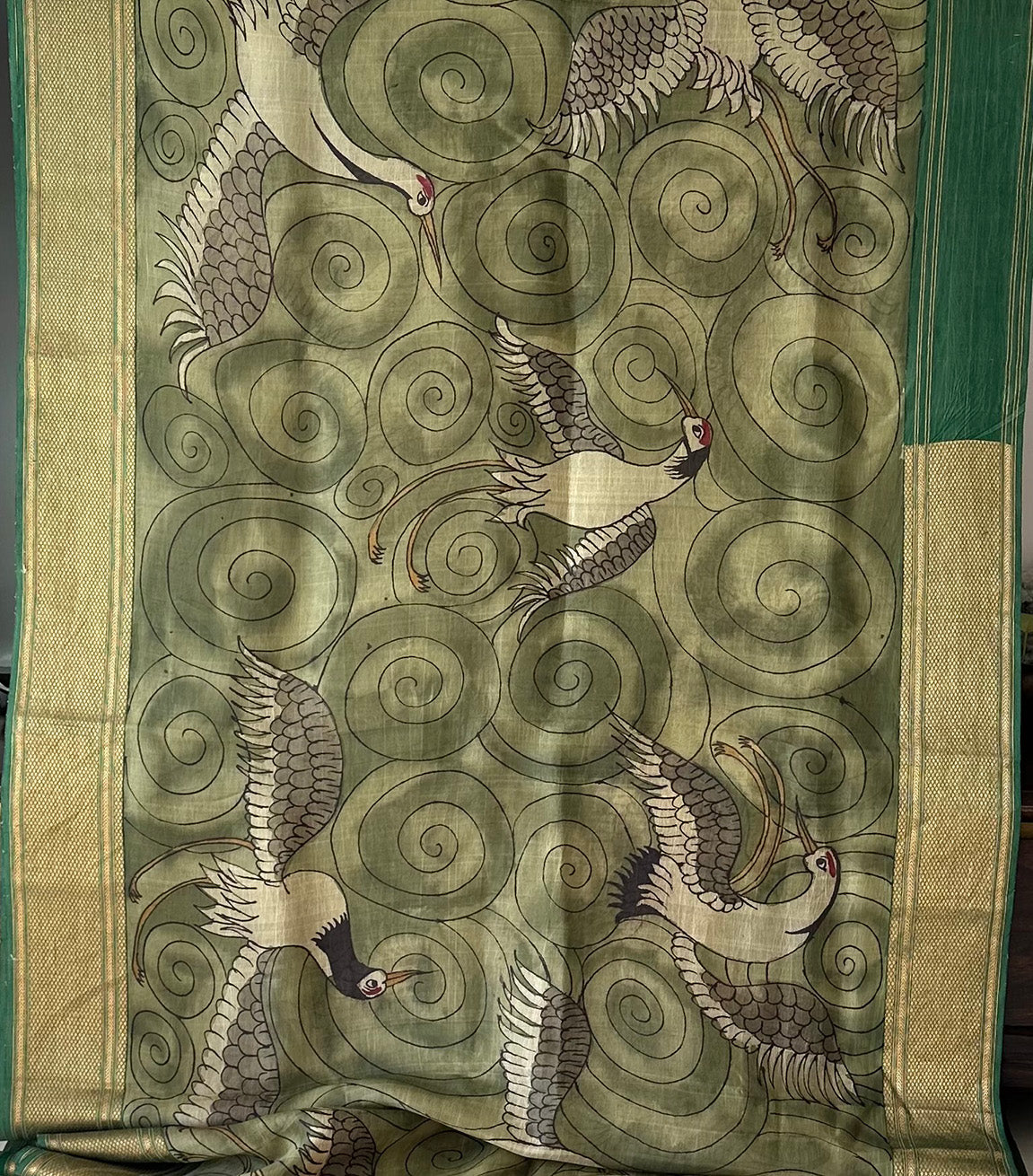 Bird Theme Organza Cotton Silk Kalamkari Saree