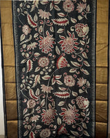 Floral Black Cotton Silk Kalamkari Saree