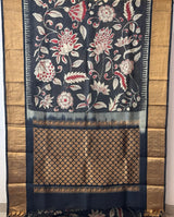 Floral Black Cotton Silk Kalamkari Saree