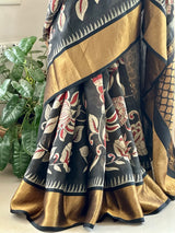Floral Black Cotton Silk Kalamkari Saree