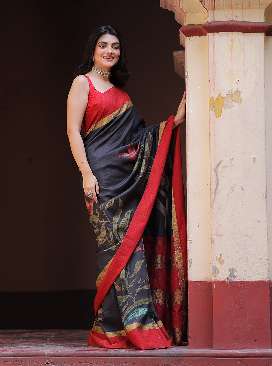 Floral Pure Kanjivaram Silk Kalamkari Saree
