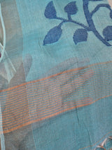 Blue Base with Blue Stems  Handloom Tissue Silk Saree with Jamdani weaving