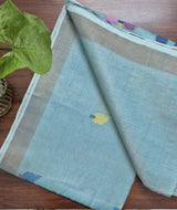 Blue Base with Blue Stems  Handloom Tissue Silk Saree with Jamdani weaving