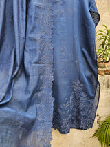 3 Piece Chanderi Mulmul Semi Stitched Suit Set in Shade of Blue