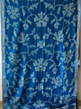 Blue Chiniya Silk Floral Pattern Bandhani Saree