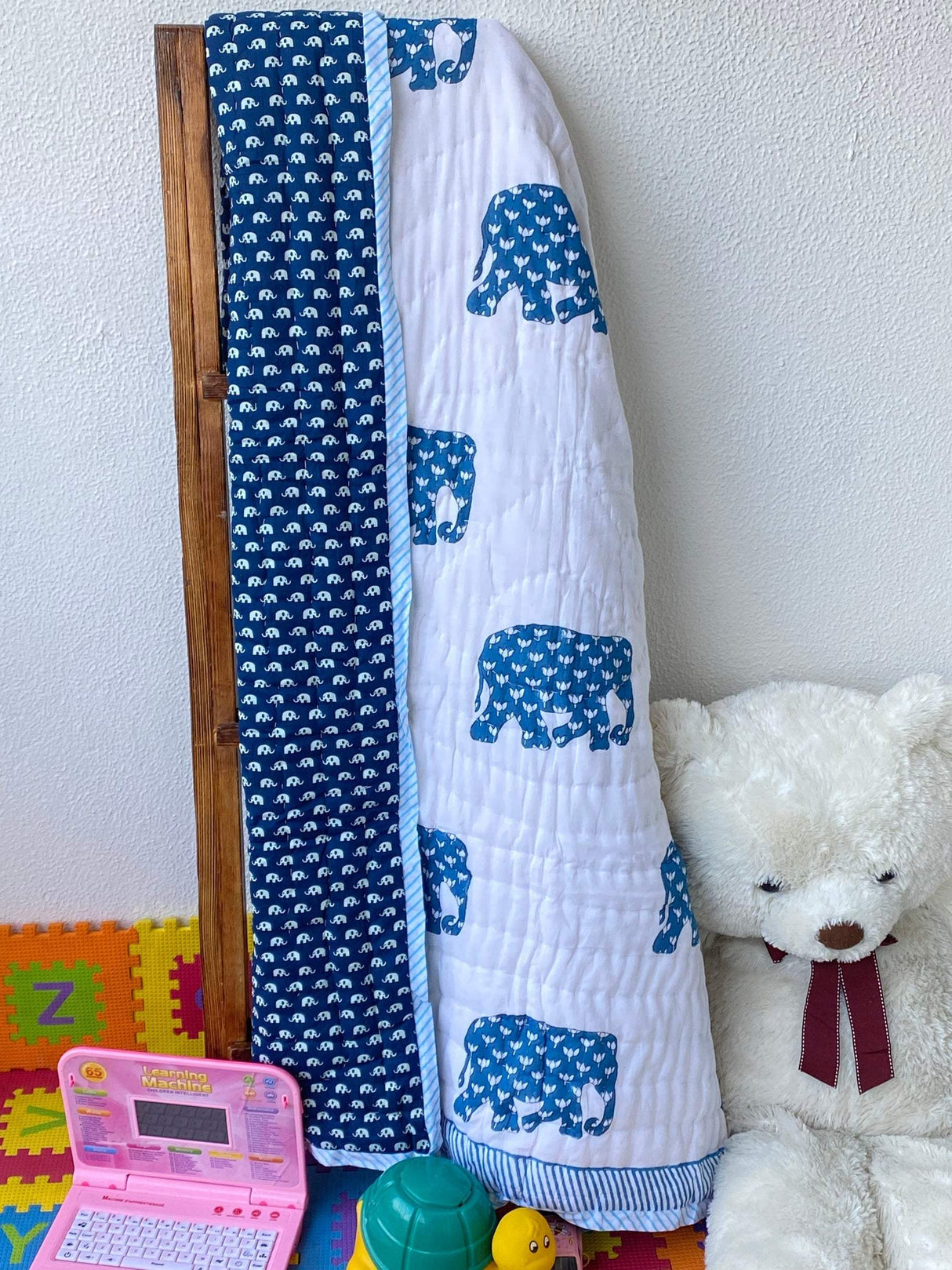 soft-mulmul-baby-quilt-with-blue-elephants-and-pure-cotton-filling-for-retail-and-wholesale-in-australia
