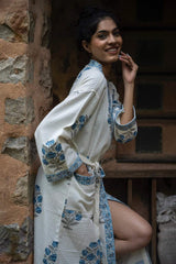 blue-floral-cotton-waffle-bathrobe-front-view