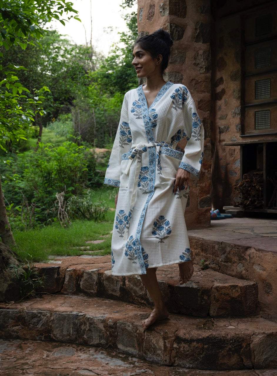 blue-floral-cotton-waffle-bathrobe-full-display-view