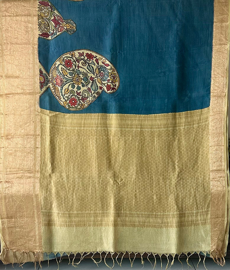 blue-floral-paisley-silk-kalamkari-saree-pallu-detailed-view