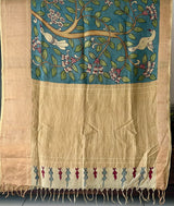 Floral and Bird Theme Silk Kalamakari Saree in Blue Colour