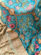 Blue Mughlai Floral Pure Banarsee Georgette Kalamkari Saree