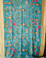 Blue Mughlai Floral Pure Banarsee Georgette Kalamkari Saree