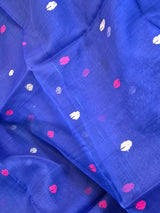 Blue Handloom Muslin Silk Saree with Jamdani weaving