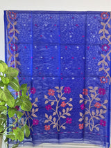 Blue Handloom Muslin Silk Saree with Jamdani weaving