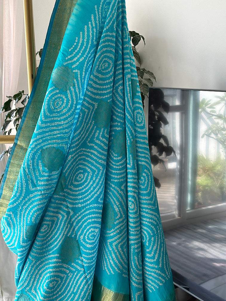 Turquoise Blue Kanjivaram Silk Bandhani Saree