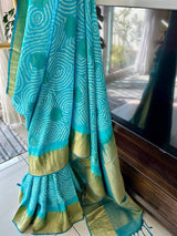 Turquoise Blue Kanjivaram Silk Bandhani Saree