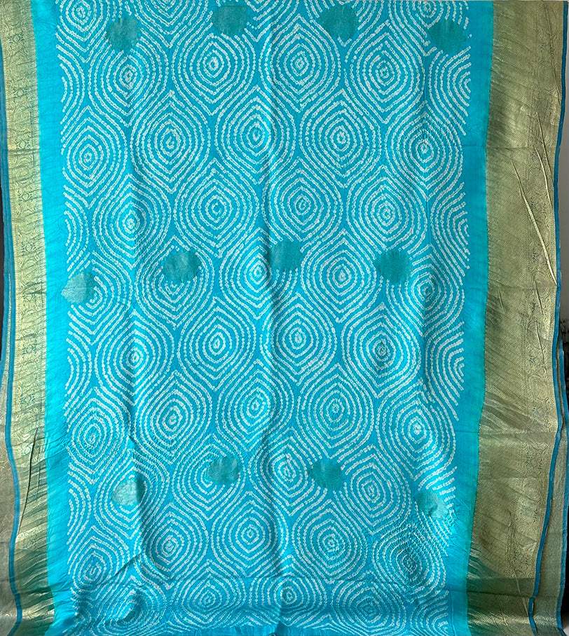 Turquoise Blue Kanjivaram Silk Bandhani Saree