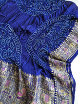 Blue Very Exclusive Pure Banarsi Georgette Patola Style Meenakari Bandhani Dupatta