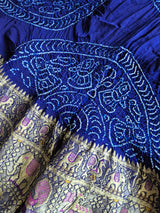 Blue Very Exclusive Pure Banarsi Georgette Patola Style Meenakari Bandhani Dupatta